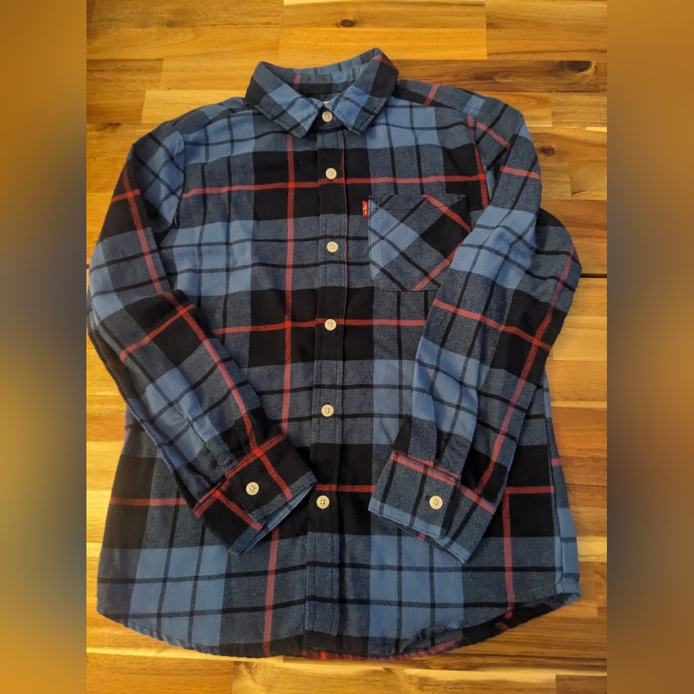 Levi's Blue and Red Plaid Button-Up Shirt